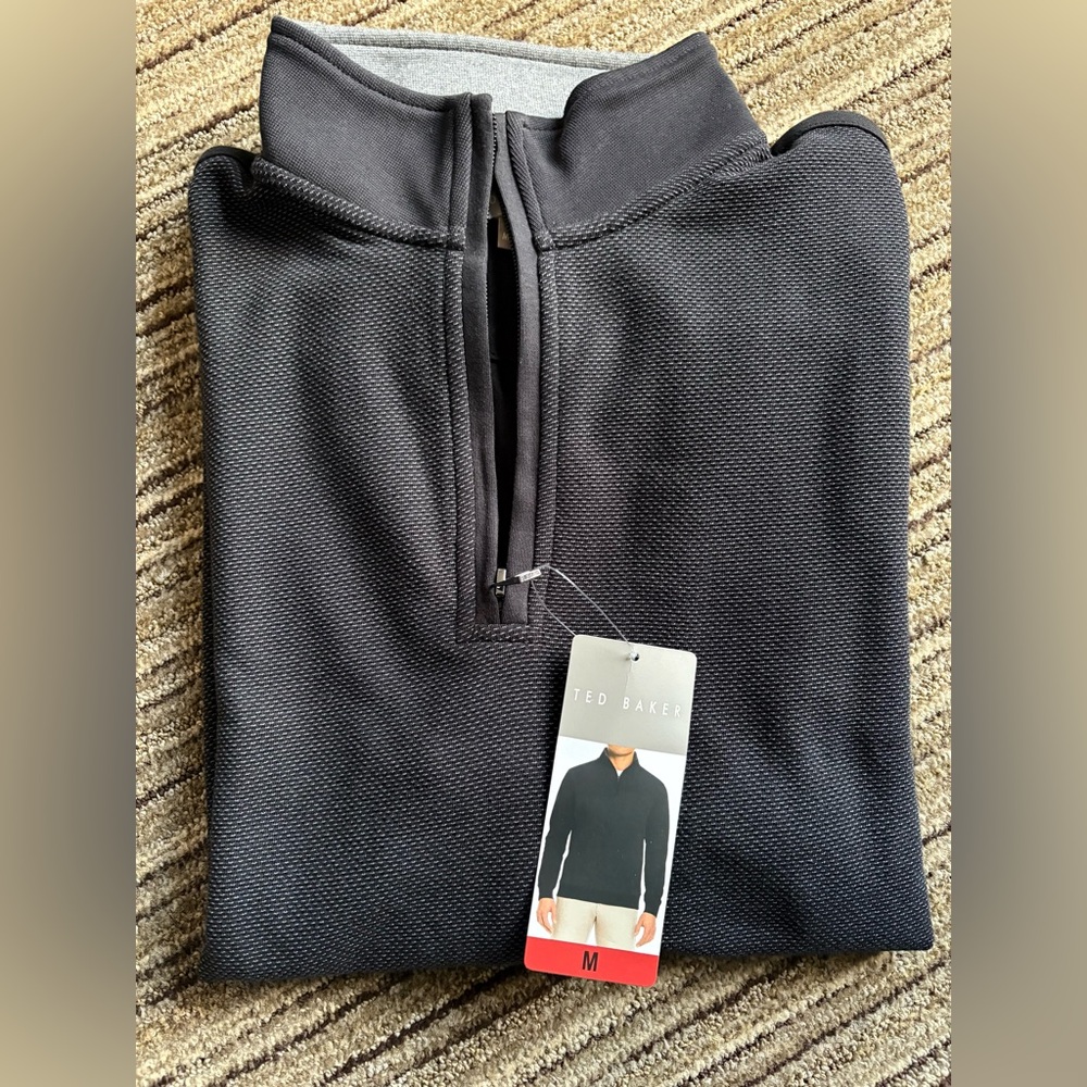 Ted Baker Textured Quarter-Zip Sweater | Black | Size Medium | NWT